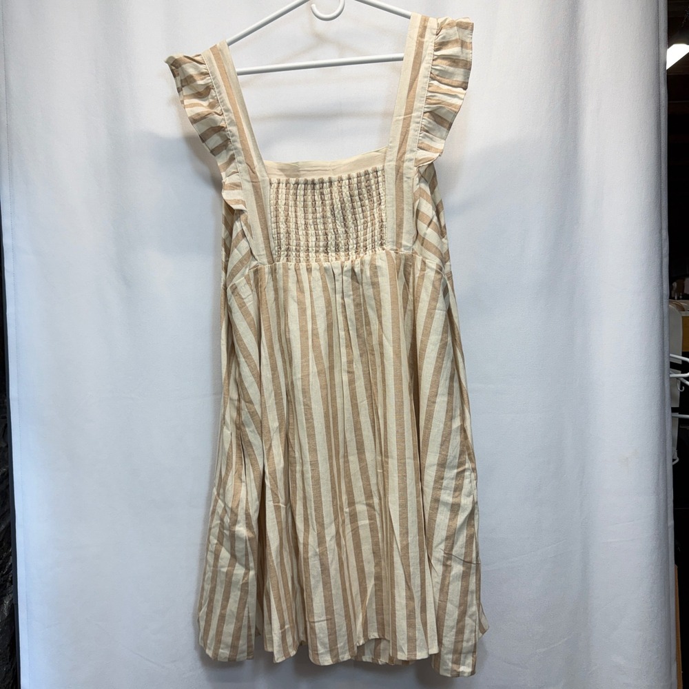 Draper James Maddie Babydoll Dress Women 3X Camel Stripe Linen Blend Ruffle NEW‎ - Picture 2 of 8